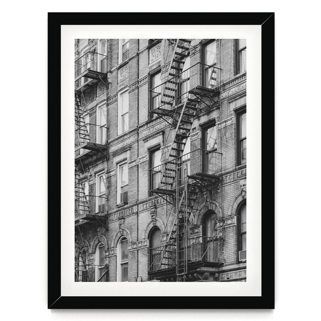 Fire Escapes, New York City – B&amp;W print in a black frame with white mat