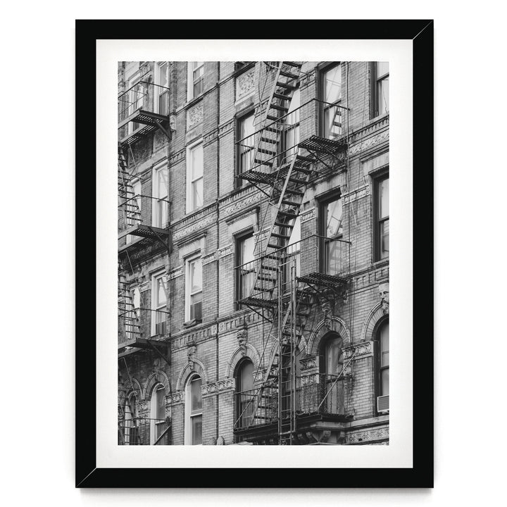 Fire Escapes, New York City – B&amp;W print in a black frame with white mat