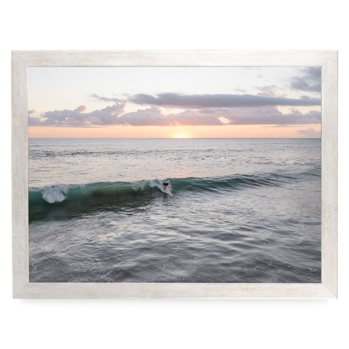 Riding the Wave at Sunset I, Costa Rica print in a silver frame without mat