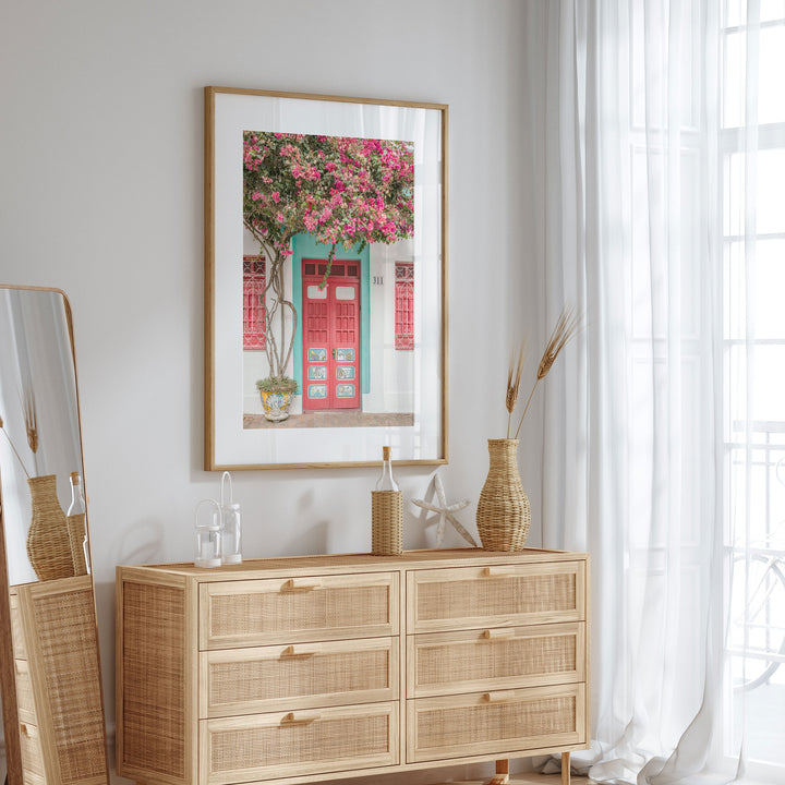 Bougainvillea and Red Door, Olinda, Brazil wall art in a contemporary home