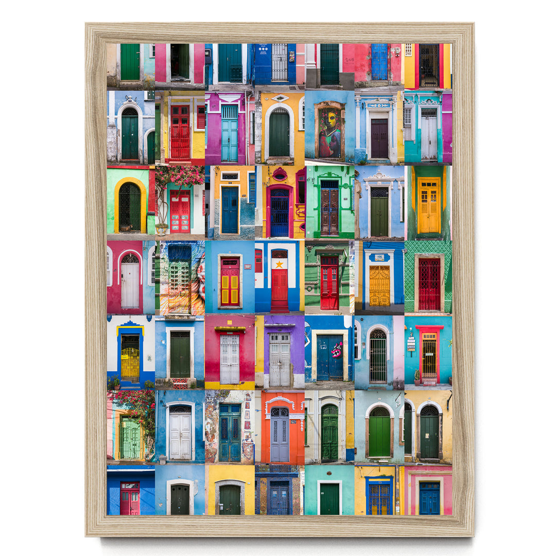 Colorful Doors of Brazil III print in a natural wood frame without mat