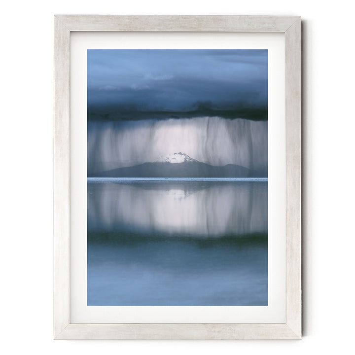 Storm over Salar de Uyuni I, Bolivia print in a silver frame with white mat