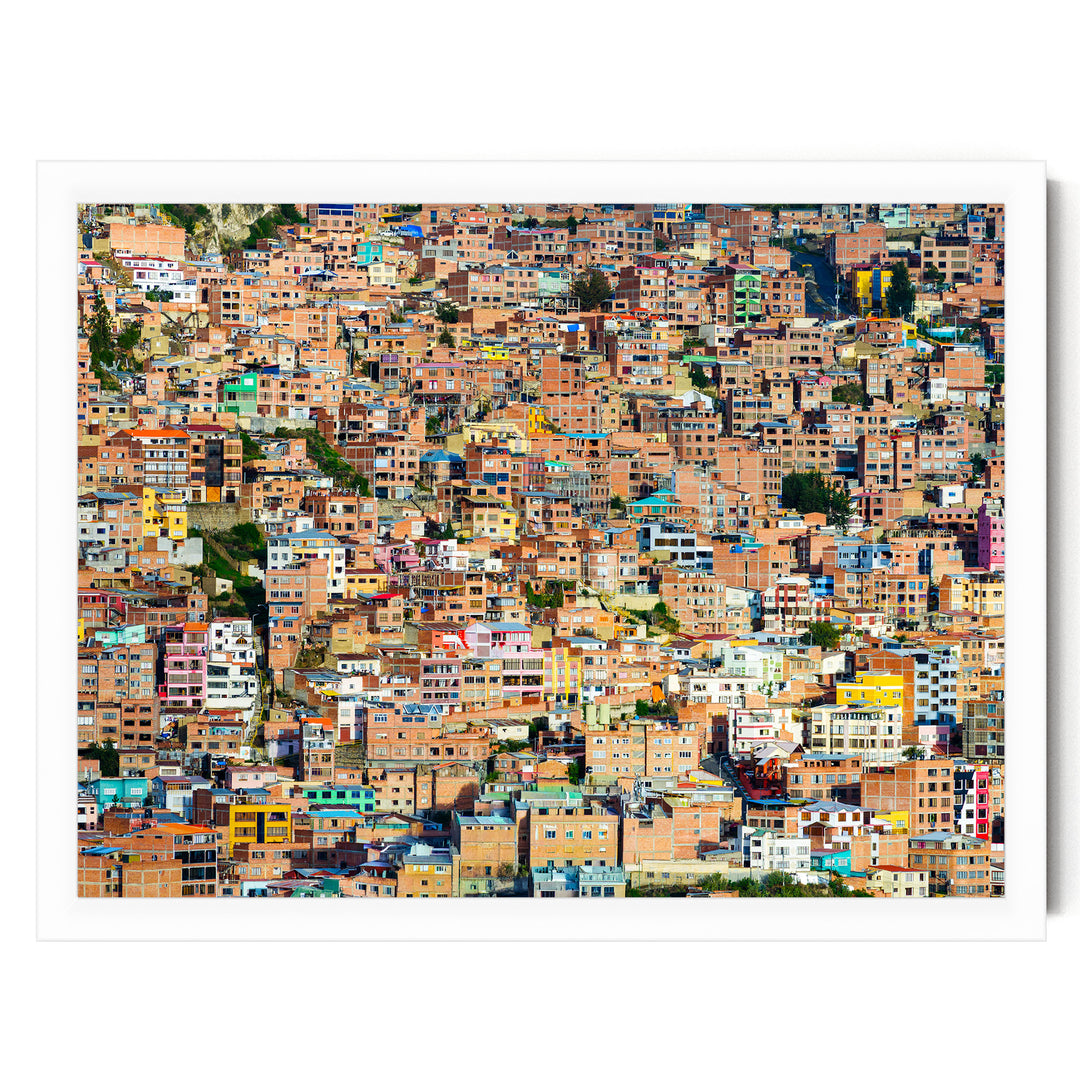 Colorful Houses of La Paz, Bolivia print in a white frame without mat