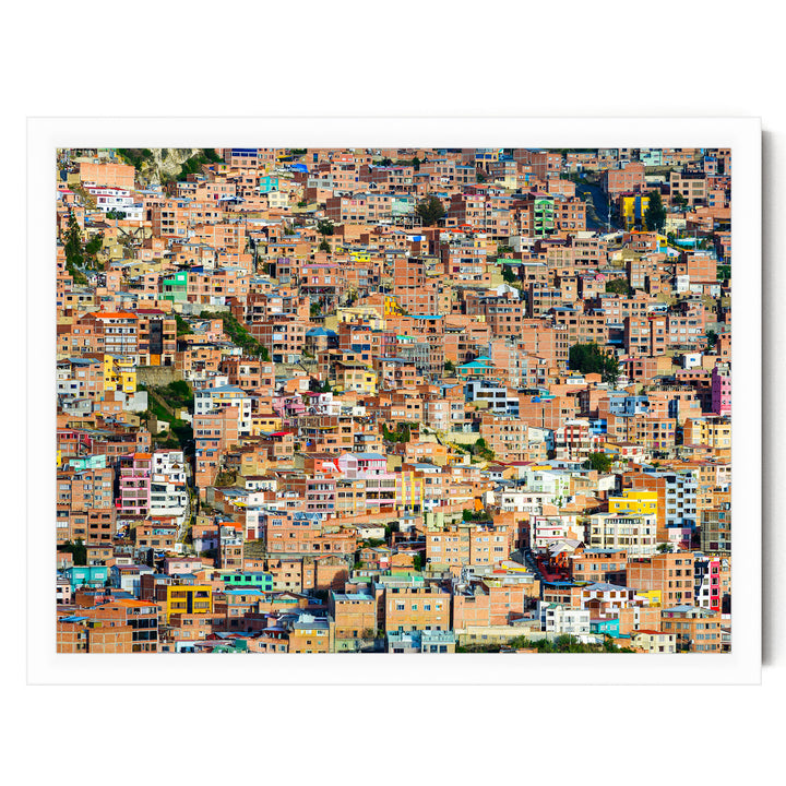 Colorful Houses of La Paz, Bolivia print in a white frame without mat