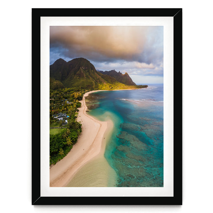 Tunnels Beach I, Kauai, Hawaii print in a black frame with white mat