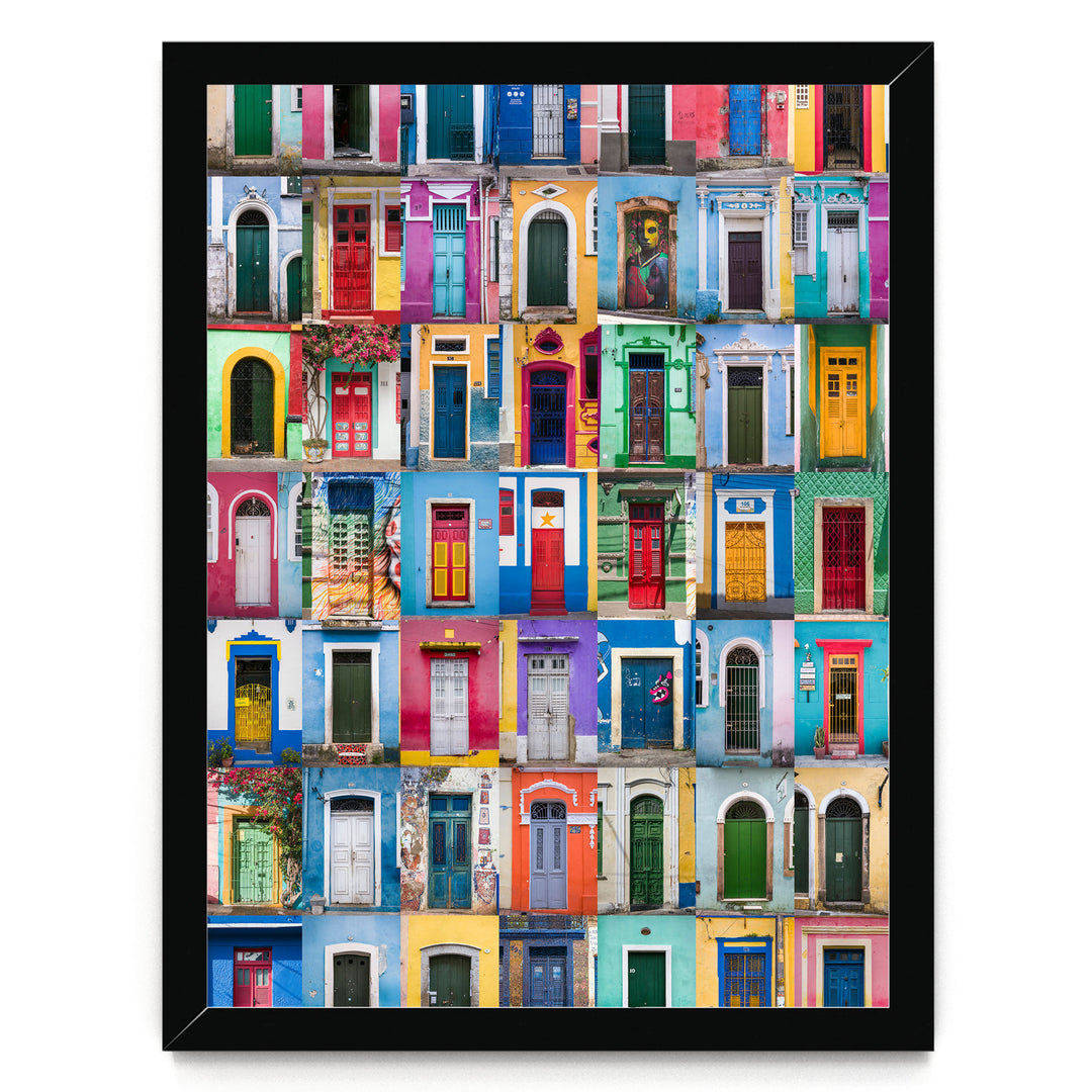 Colorful Doors of Brazil III print in a black frame without mat