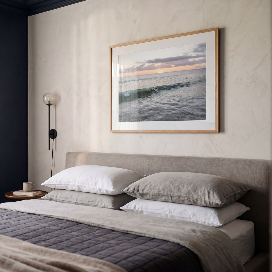 Riding the Wave at Sunset I, Costa Rica framed print styled on the wall