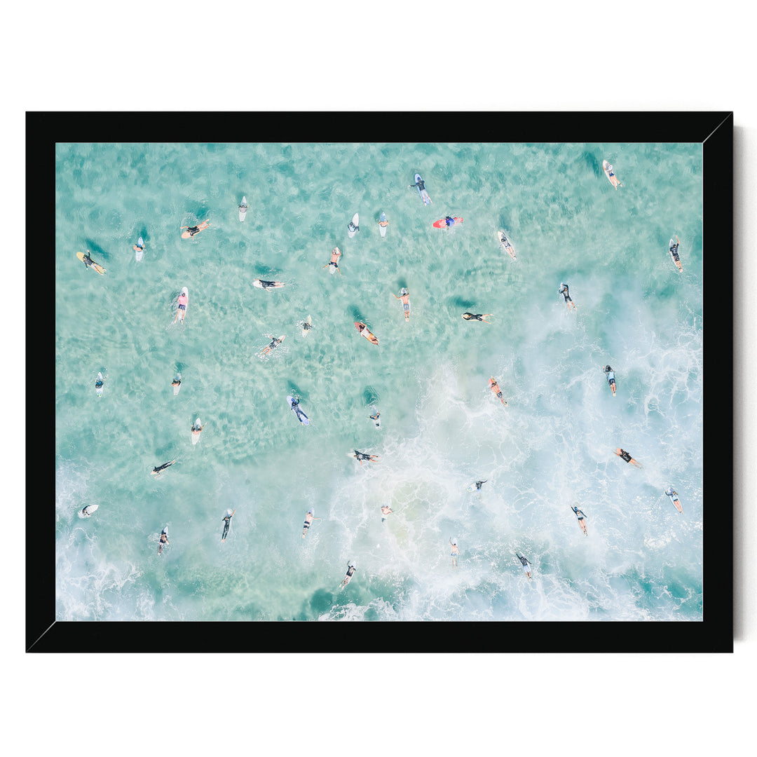 Bondi Beach surfers print in a black frame, no mat