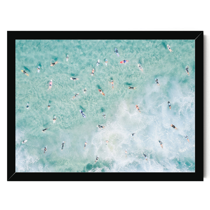 Bondi Beach surfers print in a black frame, no mat