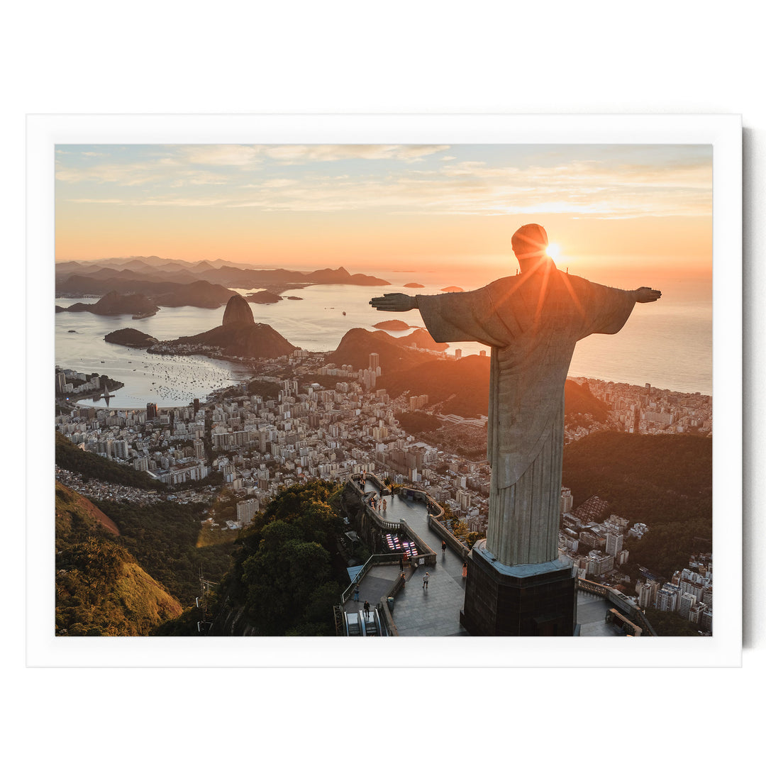 Christ the Redeemer at Sunrise, Rio de Janeiro, Brazil print in a white frame without mat
