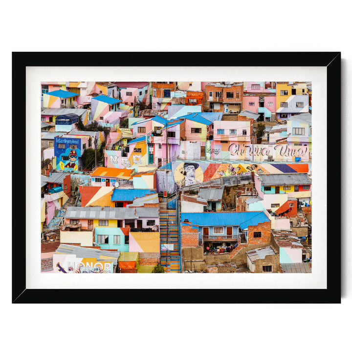Colorful Hillside Houses, La Paz, Bolivia print in a black frame with white mat