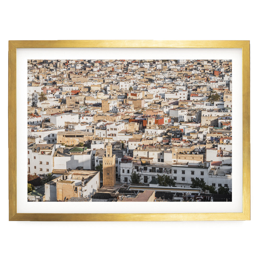 Medina of Rabat from Above, Morocco print in a gold frame with white mat