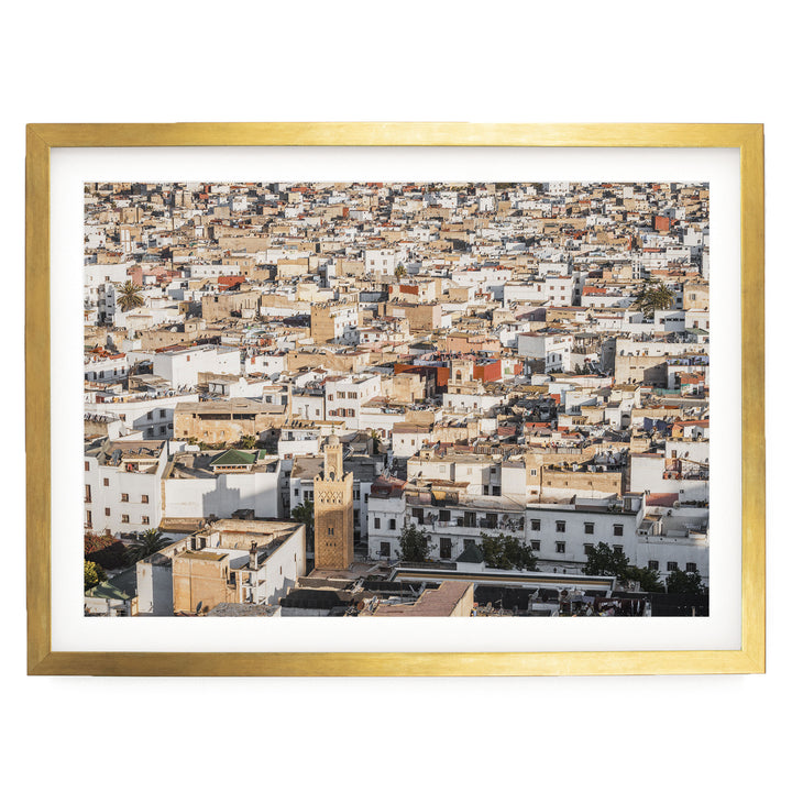 Medina of Rabat from Above, Morocco print in a gold frame with white mat