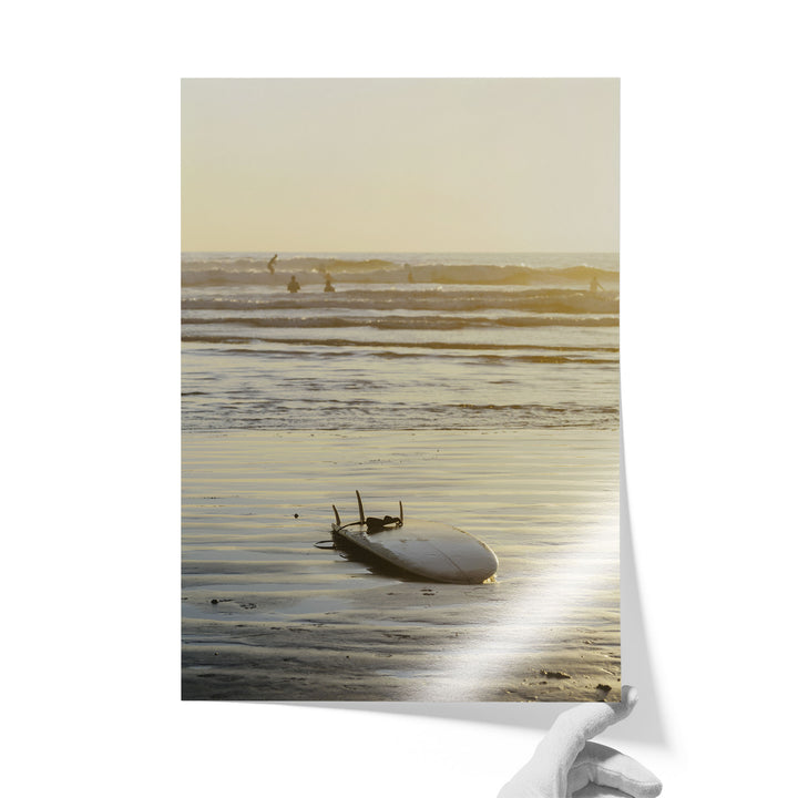 Surfboard at Sunset, Costa Rica unframed print on lustre photo paper
