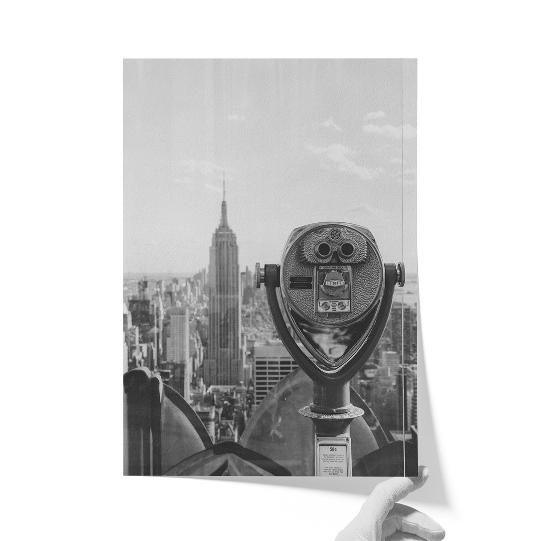 Binoculars and Empire State Building, New York City – B&amp;W unframed print on matte fine art paper