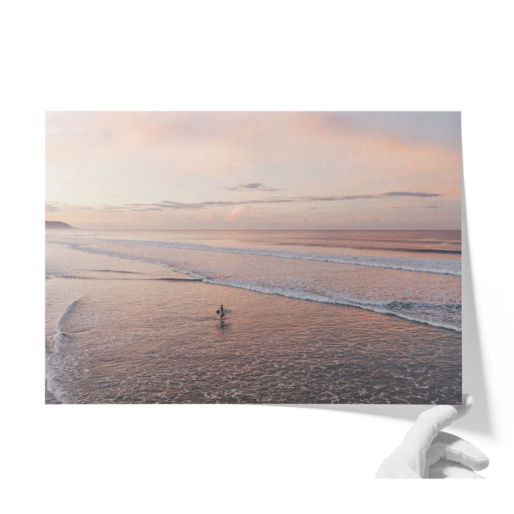 Lone Surfer on a Pink Beach II, Costa Rica unframed print on matte fine art paper