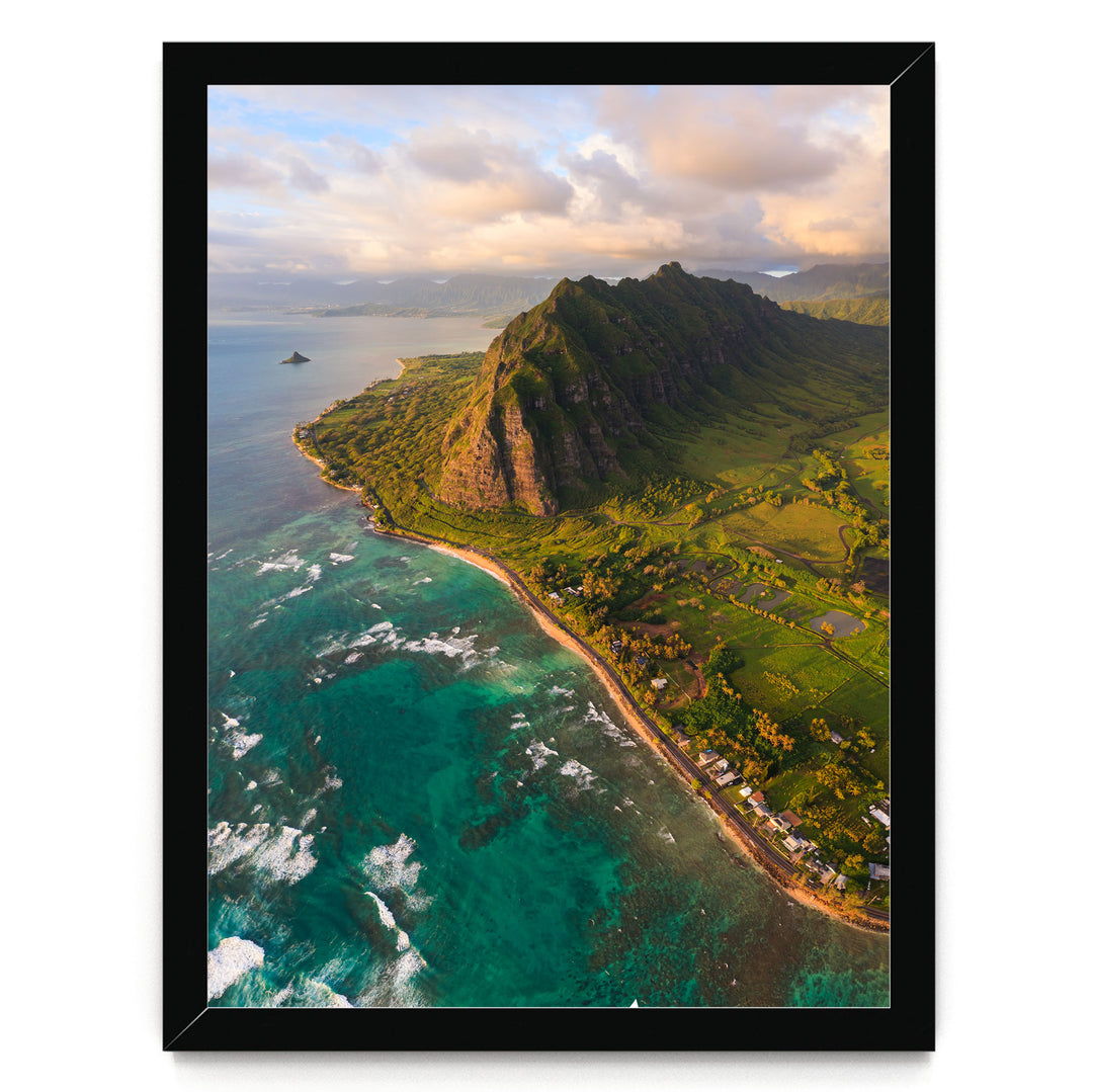 Oahu Sunrise II, Hawaii print in a black frame without mat