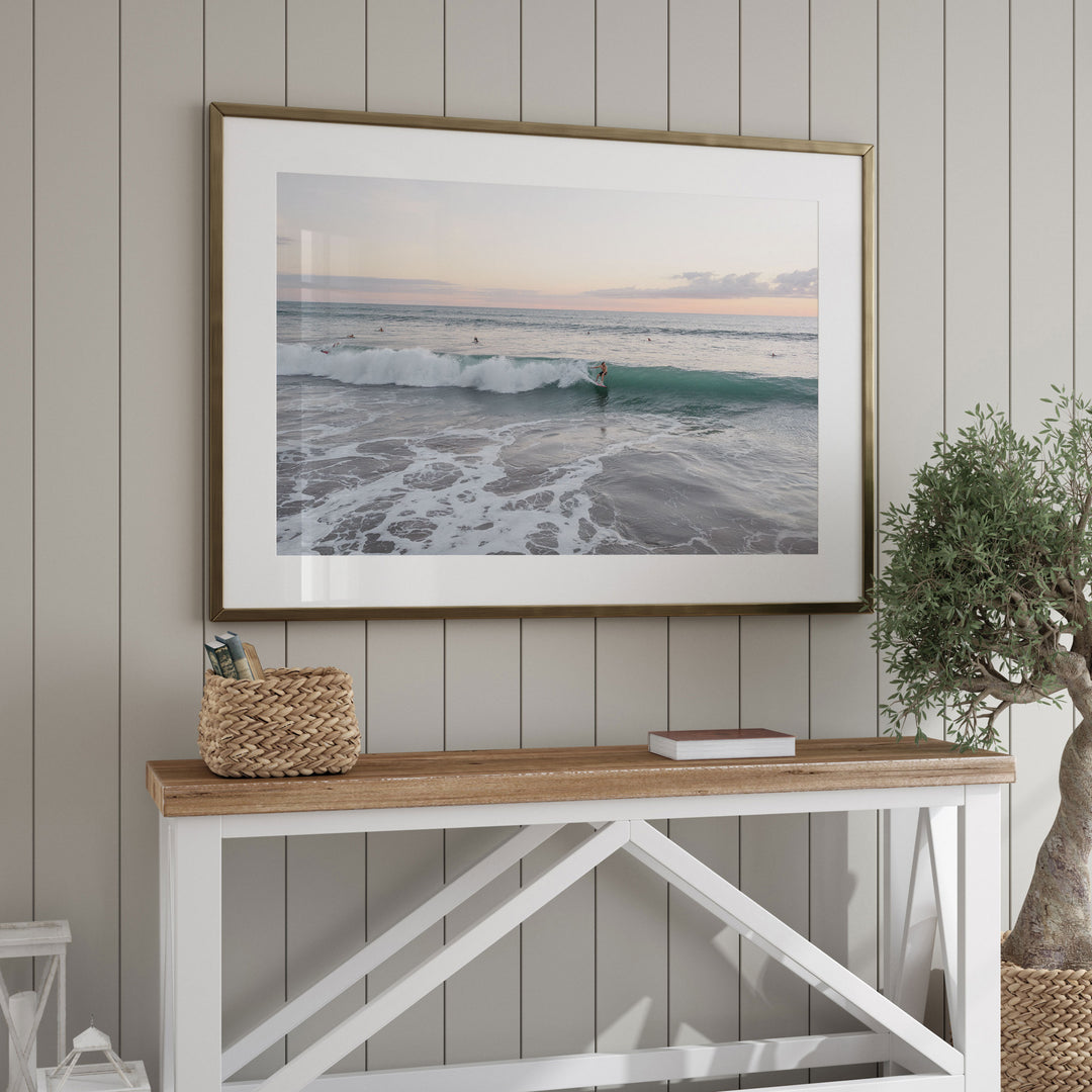 Riding the Wave at Sunset II, Costa Rica framed wall art in a home interior