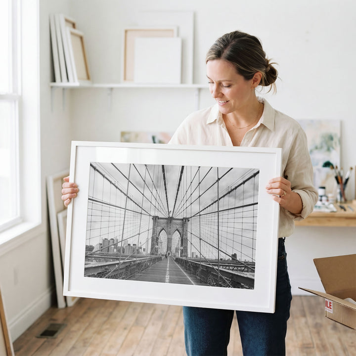 Brooklyn Bridge Walkway, New York City – B&amp;W wall art in a contemporary home