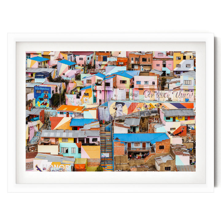 Colorful Hillside Houses, La Paz, Bolivia print in a white frame with white mat
