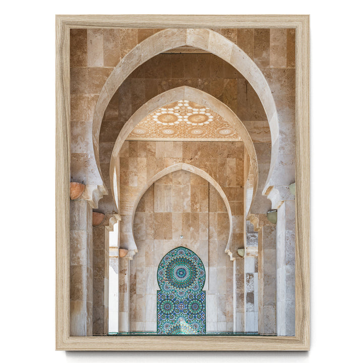 Mosaic Archway, Hassan II Mosque, Casablanca print in a natural wood frame without mat