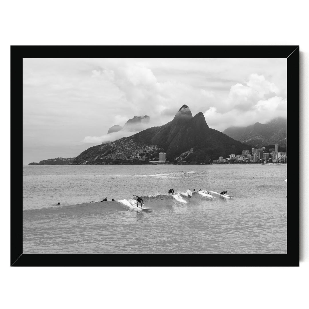 Surfers at Ipanema, Rio de Janeiro, Brazil – B&amp;W print in a black frame without mat