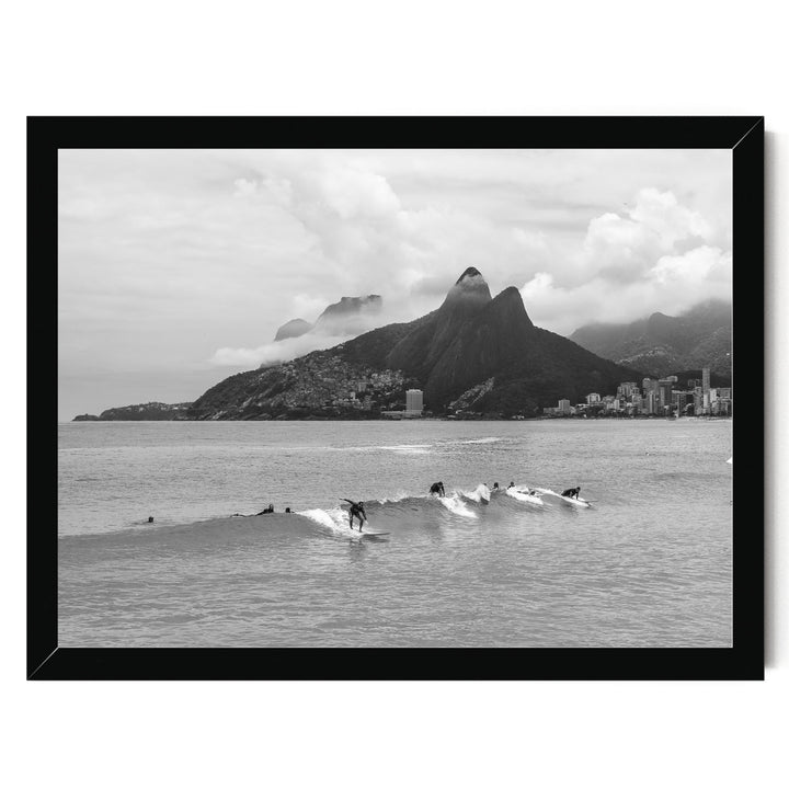 Surfers at Ipanema, Rio de Janeiro, Brazil – B&amp;W print in a black frame without mat