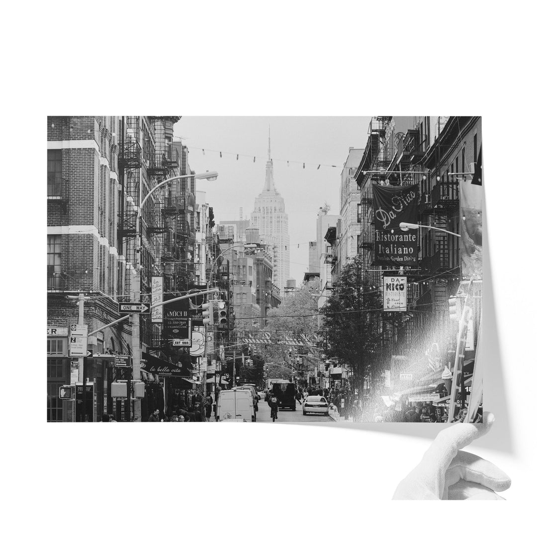 Little Italy and Empire State Building, New York City – B&amp;W unframed print on lustre photo paper