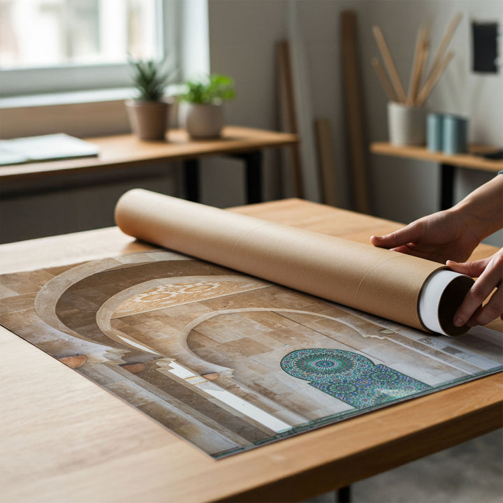 Mosaic Archway, Hassan II Mosque, Casablanca rolled poster print mockup
