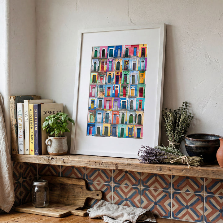 Colorful Doors of Brazil III framed print in a decorated room