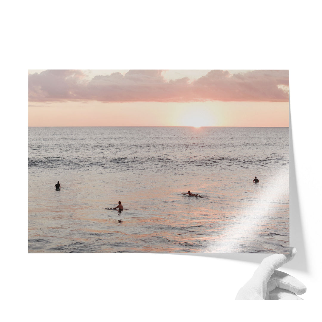 Surfers Waiting at Sunset, Costa Rica unframed print on lustre photo paper
