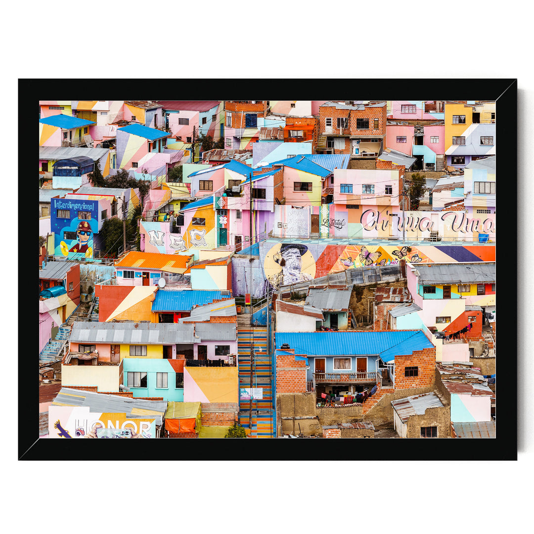 Colorful Hillside Houses, La Paz, Bolivia print in a black frame without mat