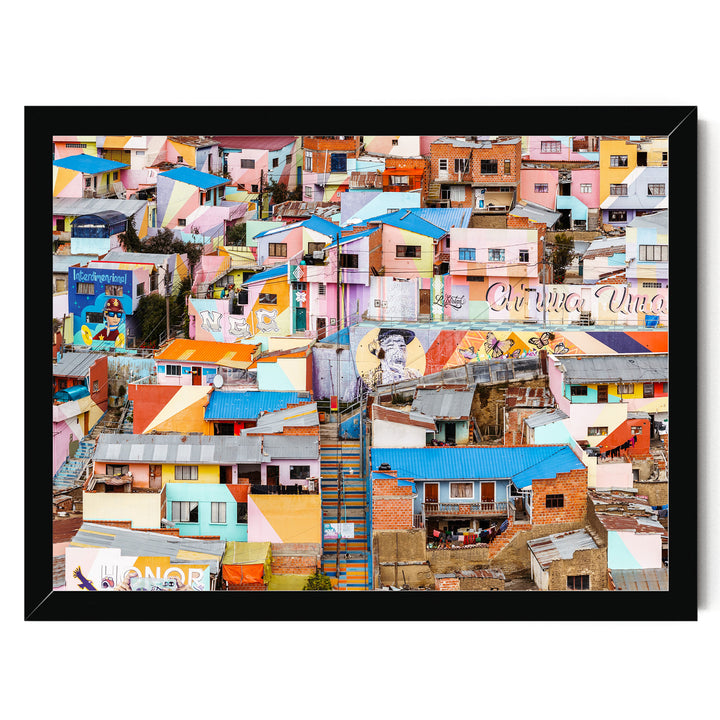 Colorful Hillside Houses, La Paz, Bolivia print in a black frame without mat