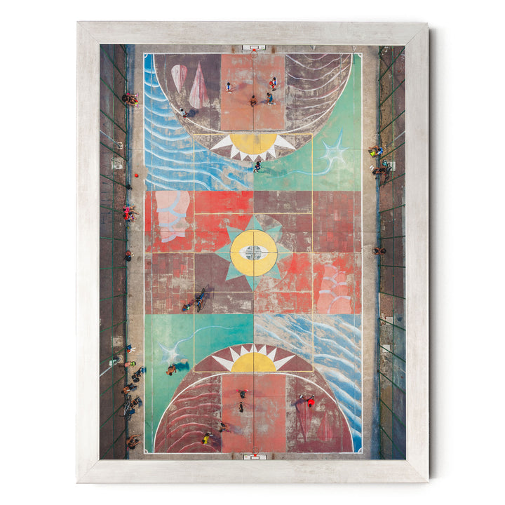 Painted Basketball Court from Above, Brazil print in a silver frame without mat