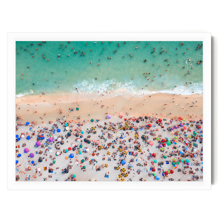 Beach Umbrellas from Above, Ipanema, Rio de Janeiro, Brazil print in a white frame without mat