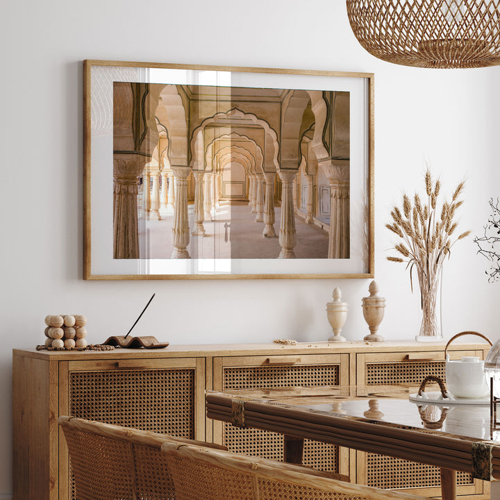 Archway, Amber Fort, Jaipur, India framed print hanging in a styled interior