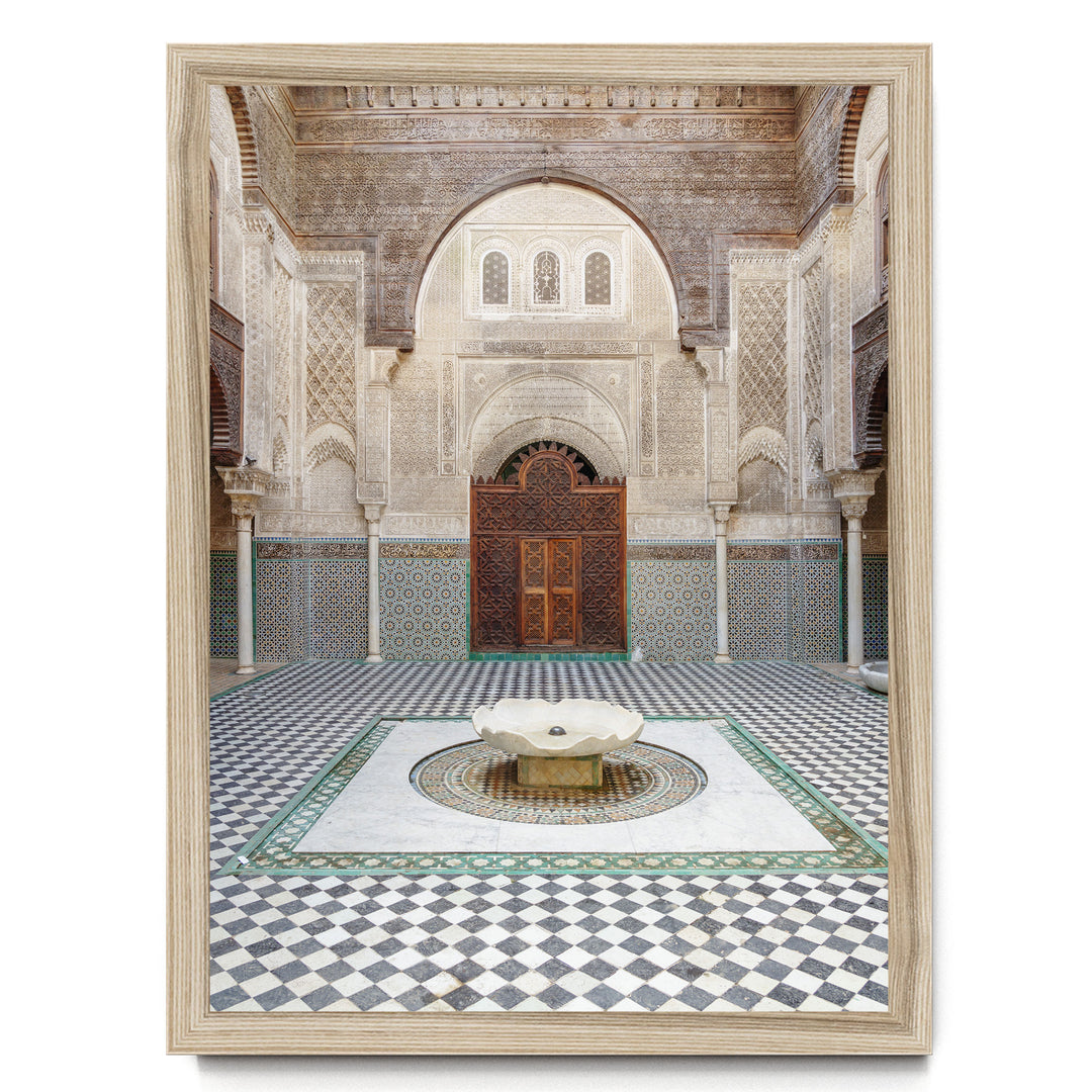 Madrasa Courtyard, Fes, Morocco print in a natural wood frame without mat