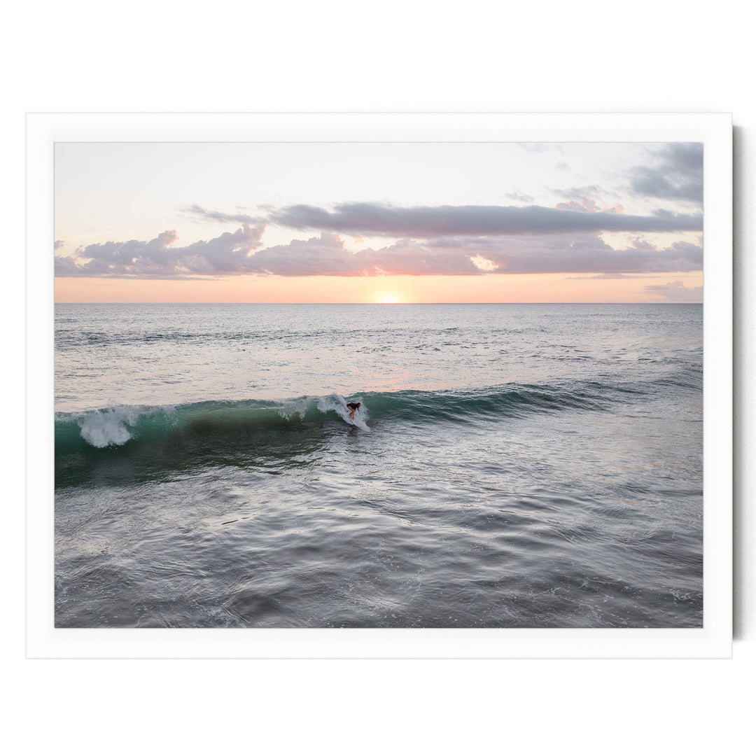 Riding the Wave at Sunset I, Costa Rica print in a white frame without mat
