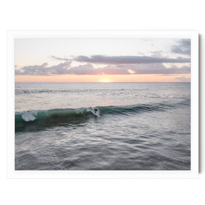Riding the Wave at Sunset I, Costa Rica print in a white frame without mat