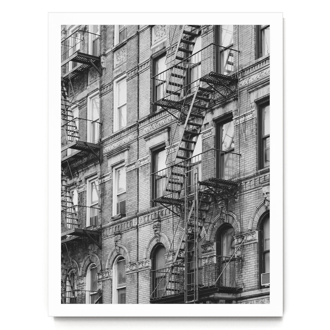 Fire Escapes, New York City – B&amp;W print in a white frame without mat