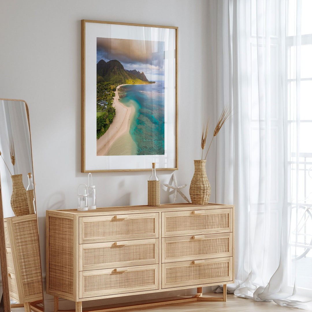 Tunnels Beach I, Kauai, Hawaii wall art displayed in a room setting