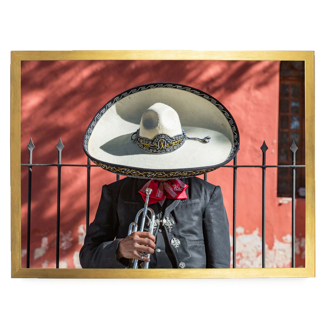 Mexican charro print in a gold frame, no mat