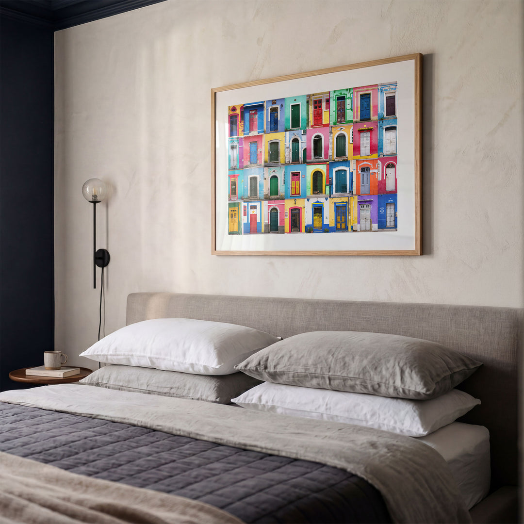 Colorful Doors of Brazil II framed print styled on the wall