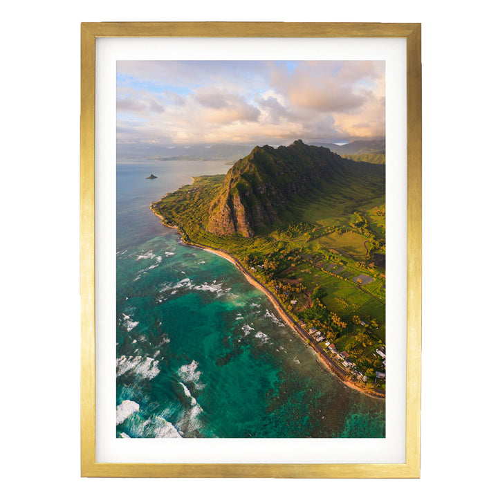 Oahu Sunrise II, Hawaii print in a gold frame with white mat
