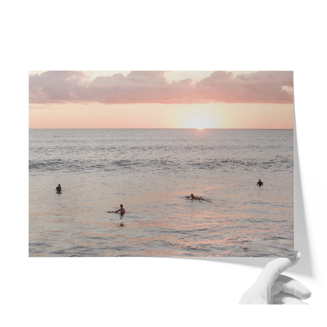 Surfers Waiting at Sunset, Costa Rica unframed print on matte fine art paper