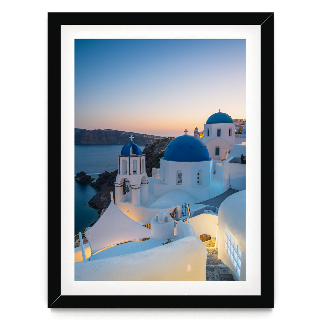 Iconic Santorini III, Oia, Greece print in a black frame with white mat