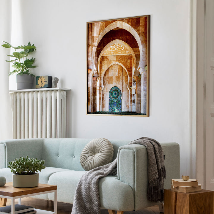 Mosaic Archway, Hassan II Mosque, Casablanca wall art mockup in an interior