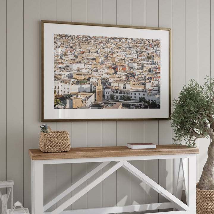 Medina of Rabat from Above, Morocco framed wall art in a home interior