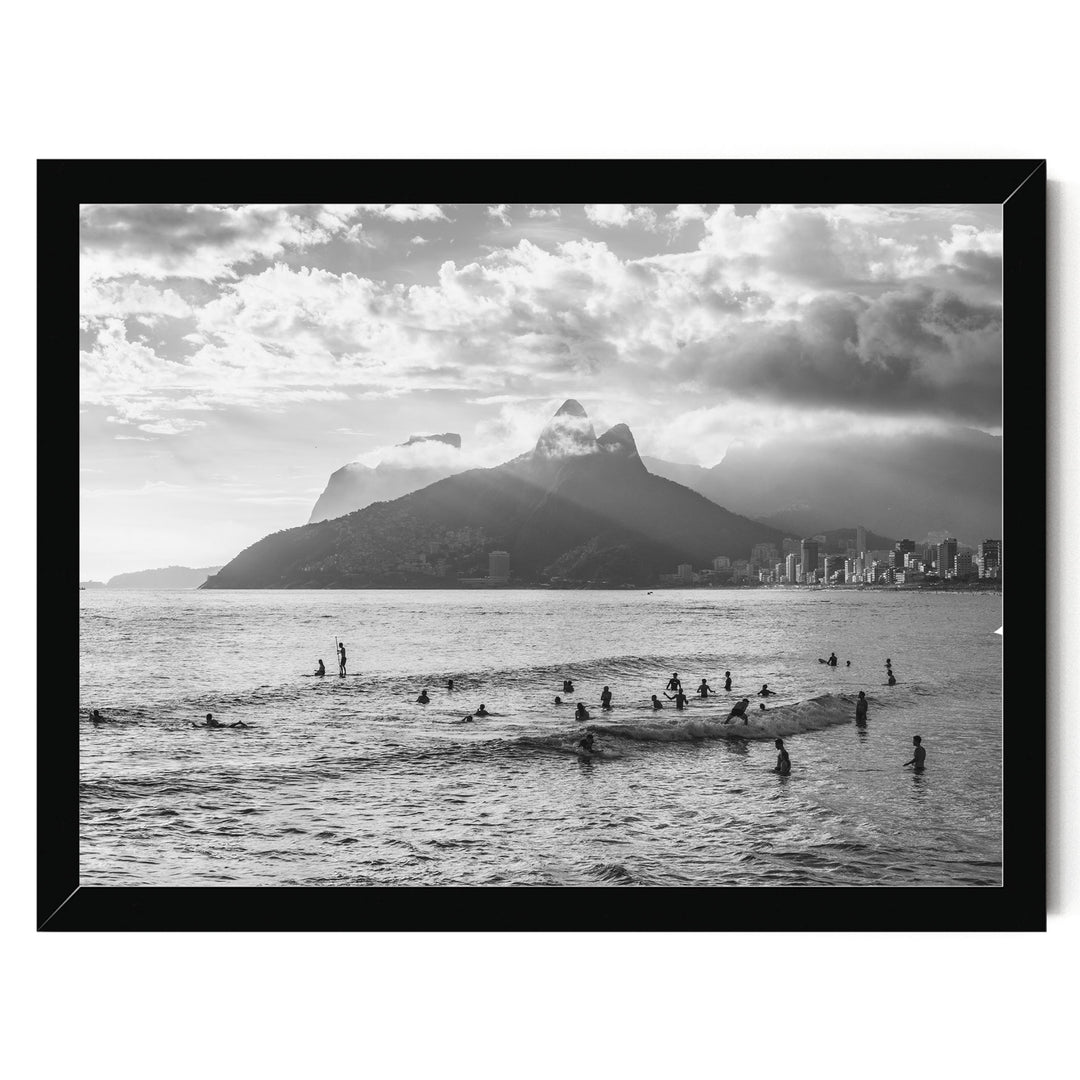 Sunlight over Ipanema, Rio de Janeiro, Brazil – B&amp;W print in a black frame without mat