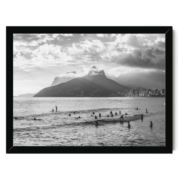 Sunlight over Ipanema, Rio de Janeiro, Brazil – B&amp;W print in a black frame without mat